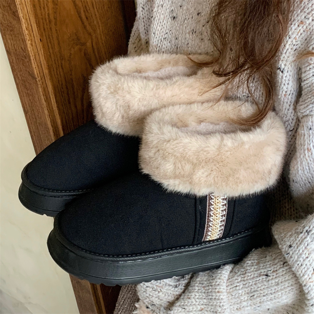 细细条 中筒靴棉靴冬简约季ins保暖休闲户外创意撞色东北棉鞋女士,淘宝优惠券,粉丝福利购,淘宝优惠卷