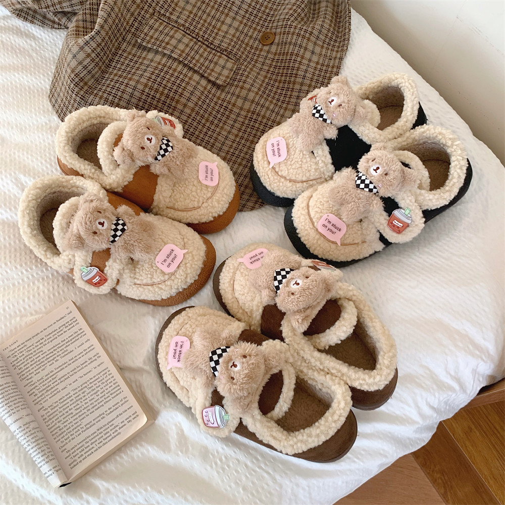 细细条 冬季亲子外穿百搭羊羔毛棉鞋ins网红可爱小熊乐福豆豆鞋女,淘宝优惠券,粉丝福利购,淘宝优惠卷