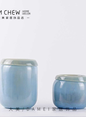 轻奢极简现代蓝色玻璃花瓶水培插花鲜花玫瑰百合样板间售楼处摆件
