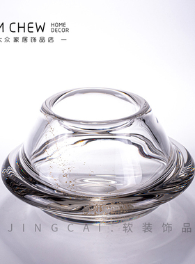 轻奢极简现代厚实玻璃花瓶创意白色透明高级感样板售楼处酒店用品