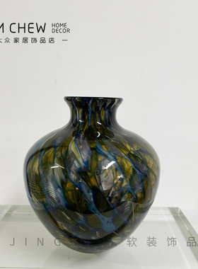 新中式现代蓝色客厅玄关客厅茶几餐桌轻奢琉璃花瓶样板房桌面摆件
