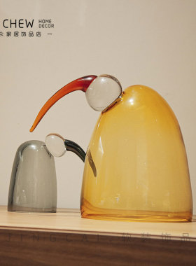 现代多功能企鹅造型装饰摆件客餐厅创意西点蛋糕玻璃罩 个性软装