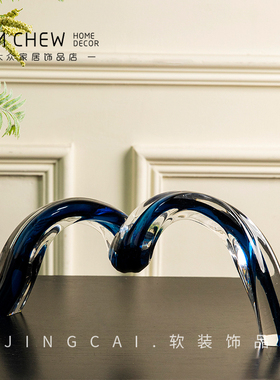 轻奢现代高级琉璃M造型创意桌面摆件样板间售楼处客厅家居装饰品