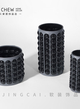 轻奢北欧泡泡黑色圆点玻璃花瓶插花水培绿植花器样板房售楼处装饰