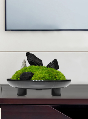 新中式艺术三脚花瓶永生苔藓盆景装饰品酒店售楼处餐桌玄关摆件