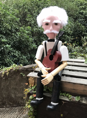 摆件老大爷眼珠可动木偶弹琴