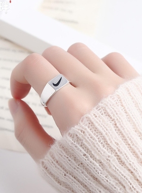 锦河畔 对勾925纯银戒指男女情侣学生个性简约ins冷淡风酷泰银