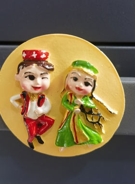 新疆旅游纪念品磁性冰箱贴古丽巴郎帽子磁力贴创意四角小花帽冰贴