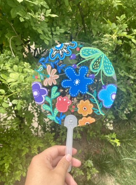 透明扇子彩绘丙烯塑料卡通花朵