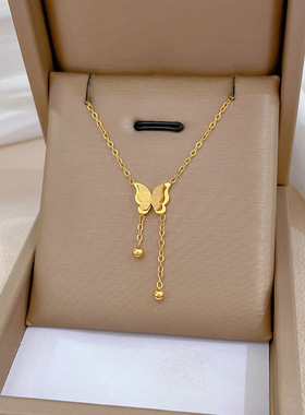 通体钛钢不掉色新款蝴蝶流苏项链女ins轻奢网红高级感时尚锁骨链
