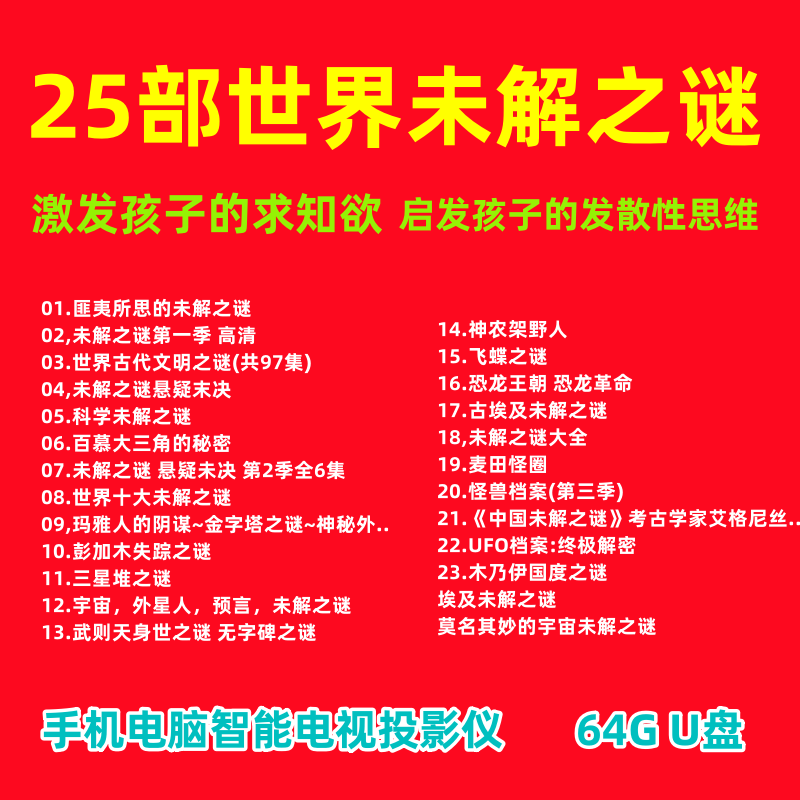 世界之谜视频U盘中国之谜纪录片奇闻怪事古今中外神秘事件优盘发 - 图0