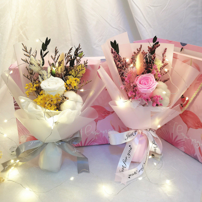 满天星永生花玫瑰毕业干花束礼盒送女友闺蜜生日情人节ins520礼物