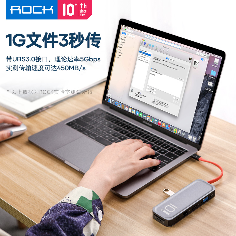 【红点奖】ROCK拓展坞typec扩展坞笔记本USB多接口hdmi转接头网线ipadPro电脑MacBookair雷电4转换器mini手机-图1