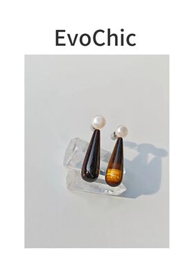 天然珍珠虎眼石水滴形小众设计极简风耳环