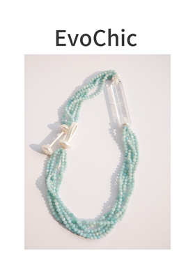 天河石巴洛克珍珠白水晶柱项链