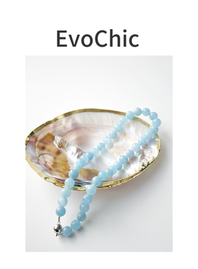 天然海蓝项链女手工磁吸扣头锁骨链气质天然石项链