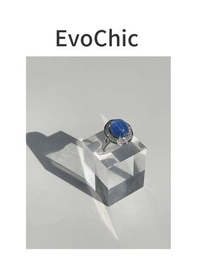 通体银星光蓝宝项链小众原创高级感项链戒指极简风饰品