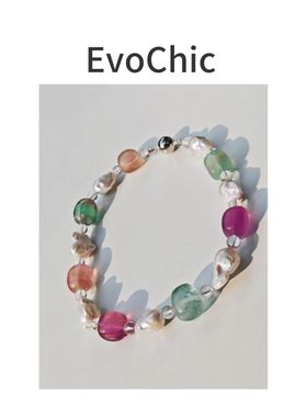 调色盘项链天然巴洛克珍珠天然萤石项链极简风小众项链