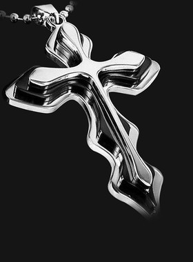 钛钢十字架波浪形三层时尚饰品