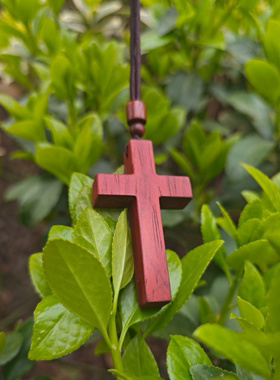 手工红花梨木十字架情侣毛衣链