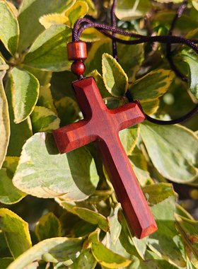 血檀木十字架情侣长款平安项链