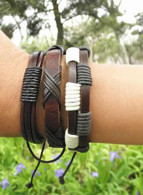 韩版真皮民族风编织开运饰品手链