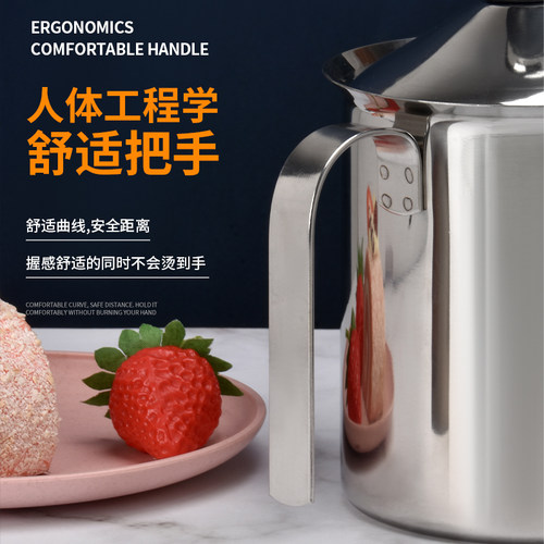 精品:双层不锈钢打泡器 奶泡壶打奶机 手动奶泡器牛奶发泡杯400cc - 图1