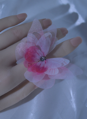 爆款高颜值超仙仿古风手工粉红蝴蝶开口戒指手饰旗袍甜美舞蹈指环