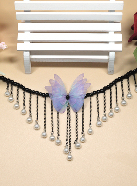 纯手工制作精致品质珍珠流苏项链锁骨链气质显瘦脖子美颈蝴蝶项链