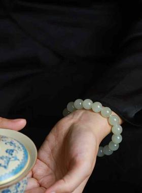 和田玉晴水手串青海料晴水色