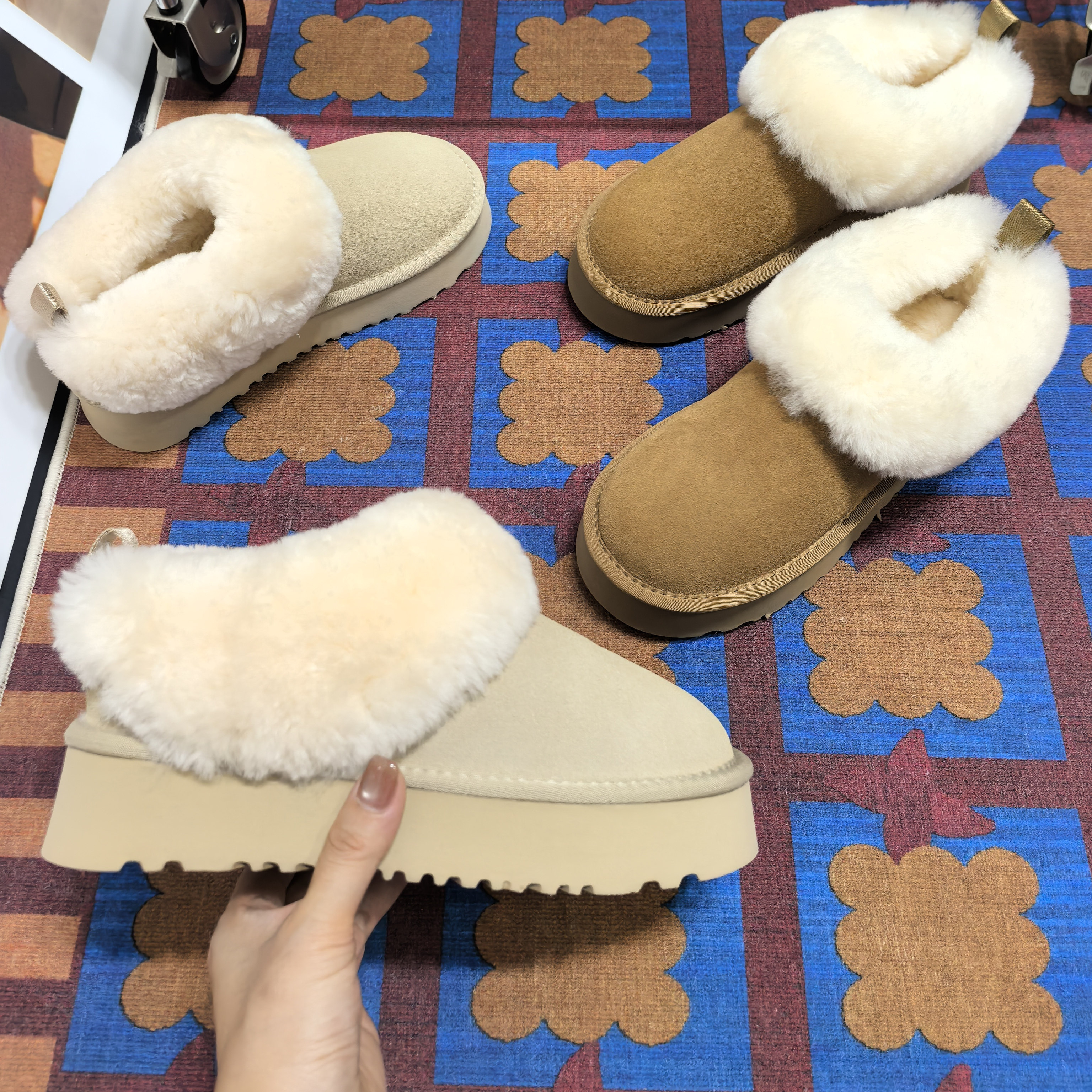 真皮雪地靴羊皮毛包头舒适一脚蹬增高5cm厚底鞋保暖加绒加厚棉靴,淘宝优惠券,粉丝福利购,淘宝优惠卷