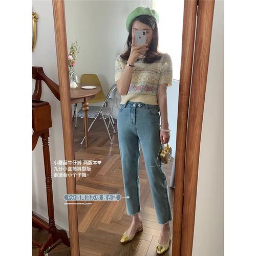 【离不凡】2025早春新款圆头小香风拼色金属布面粗跟细带平底凉鞋 - 图1