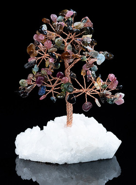 黄水晶白晶底发财招财树创意工艺品家居办公室店铺摆件