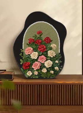 珍珠玫瑰中古风桌面斗柜小摆台装饰画复古艺术摆件高级感小众摆画