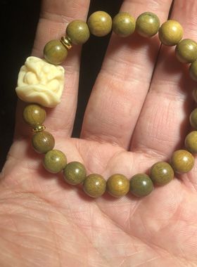 醒狮香木绿檀木手串男生手链女小众设计编织小众中式嘻哈风情侣