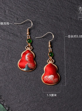 新中式S925纯银宝相粉吉祥耳环