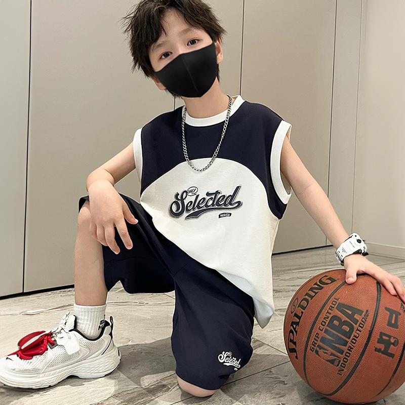 木木屋女童短袖套装2025夏季新款男童时尚休闲清凉T恤裤子两件套