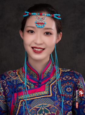 蒙古族演出头饰串珠珠皮绳发带少数民族长流苏编织头带蒙古舞头绳