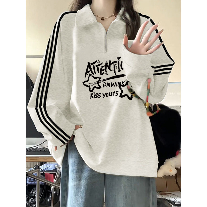 美式三条杠半拉链polo领卫衣女大童春秋加厚初中高中学生宽松上衣,淘宝优惠券,粉丝福利购,淘宝优惠卷