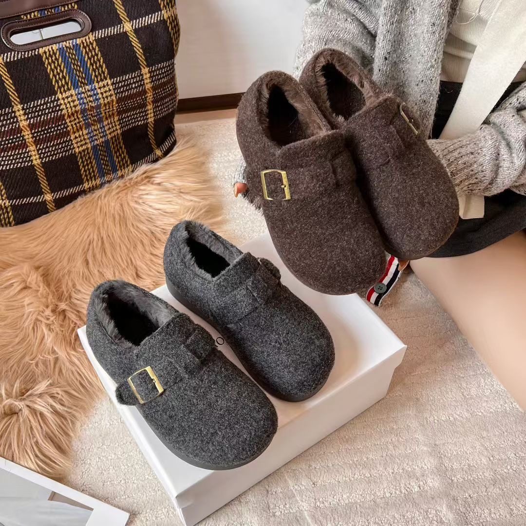 2025新款平底加绒勃肯鞋保暖毛毛鞋棉鞋女呢子小众百搭拖鞋V788,淘宝优惠券,粉丝福利购,淘宝优惠卷