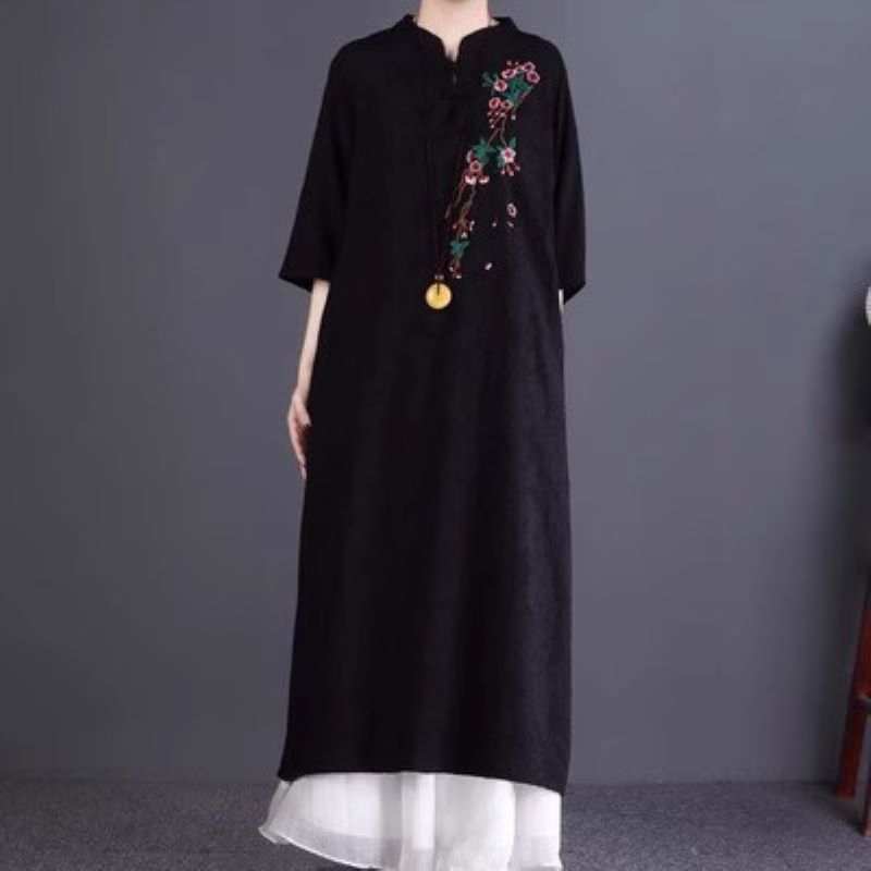 茶服女棉麻连衣裙两件套文艺复古禅意茶艺师服装春夏季中国风茶道-图2