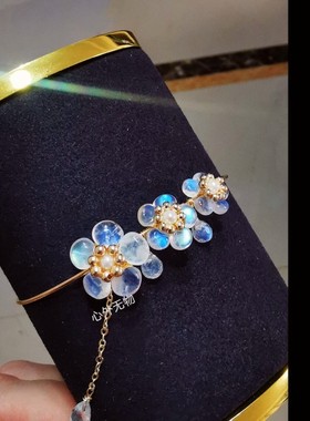 强蓝光月光石桃花手镯女