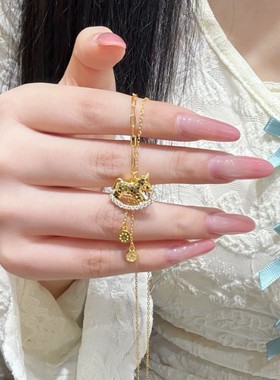「马上有钱」木马金色本命马年项链女轻奢小众设计吊坠锁骨链