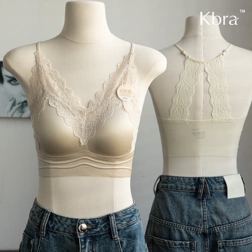 Kbra法式柔软蕾丝美背缎面内衣女聚拢收副乳防下垂无钢圈性感文胸 - 图1