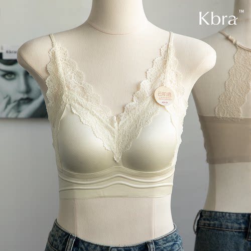 Kbra法式柔软蕾丝美背缎面内衣女聚拢收副乳防下垂无钢圈性感文胸 - 图0
