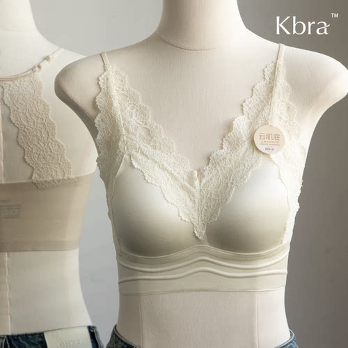 Kbra法式柔软蕾丝美背缎面内衣女聚拢收副乳防下垂无钢圈性感文胸 - 图3