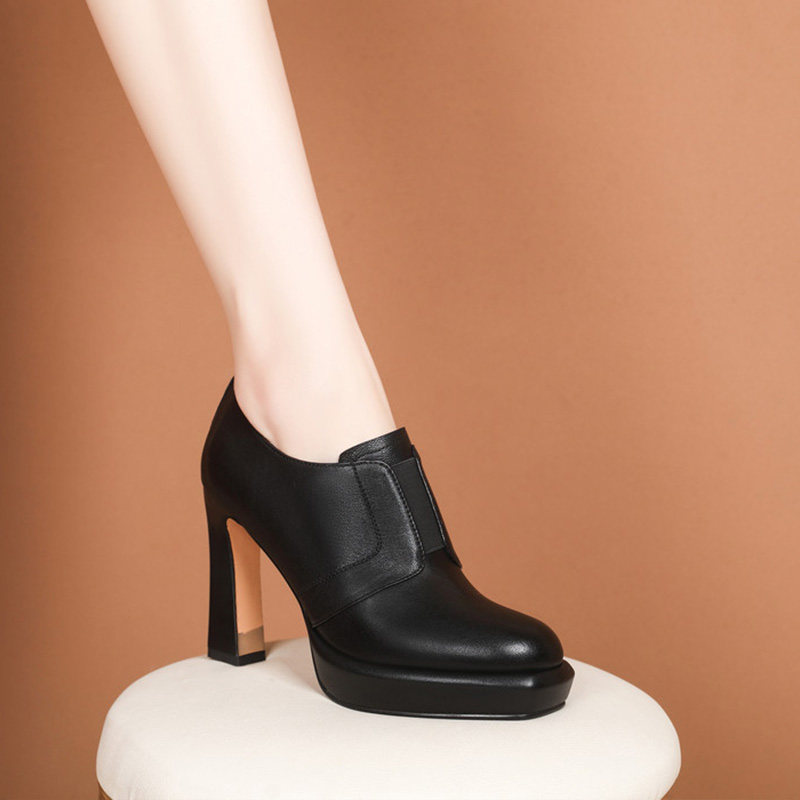 真皮复古方头厚底粗跟单鞋女春秋季新款深口防水台高跟鞋,淘宝优惠券,粉丝福利购,淘宝优惠卷