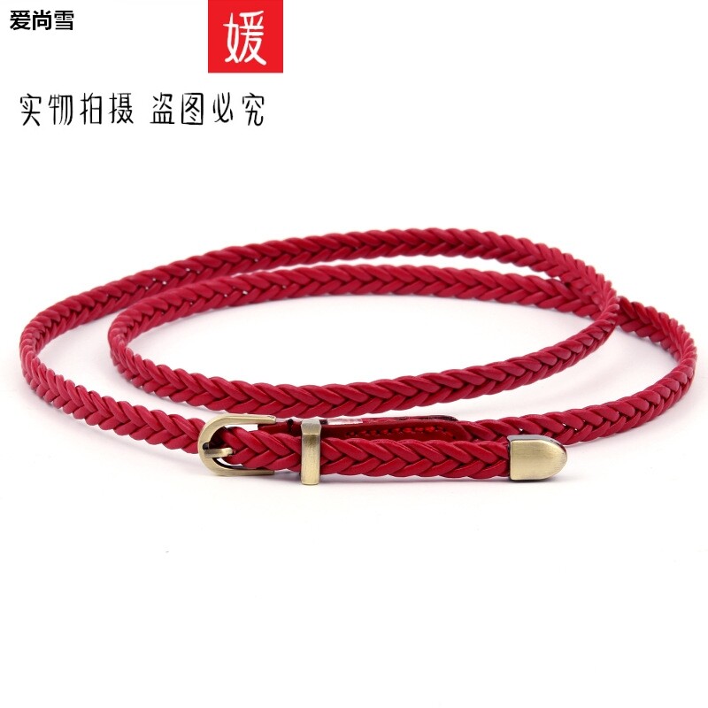 女士手工编织细腰带百搭装饰细皮带 苏普腰带/皮带/腰链