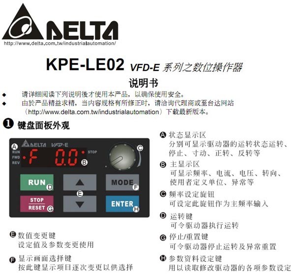 正品台达变频器VFD-E KPE-LE02  VFD-series C200 KPE-LEO2面板 - 图0