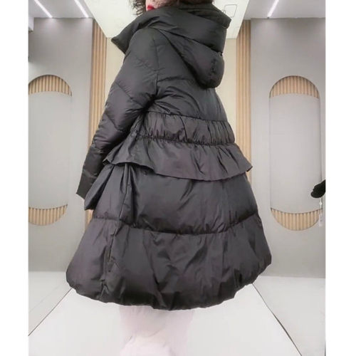 中长款白鸭绒羽绒服女春季2026年新款收腰显瘦吸扣荷叶边连帽外套 - 图3